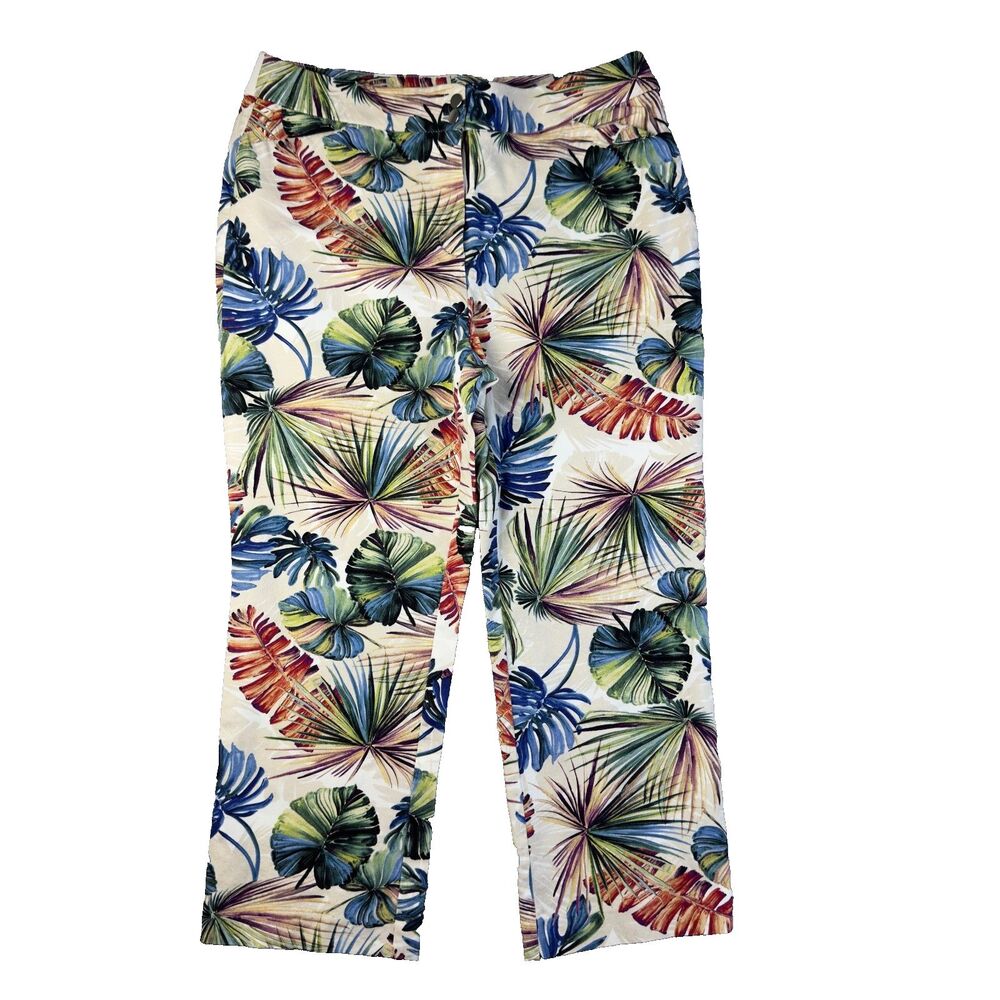 Chico Pants Womens 2 Large Colorful Floral Hawaiian Print Crop Flat Front Zip